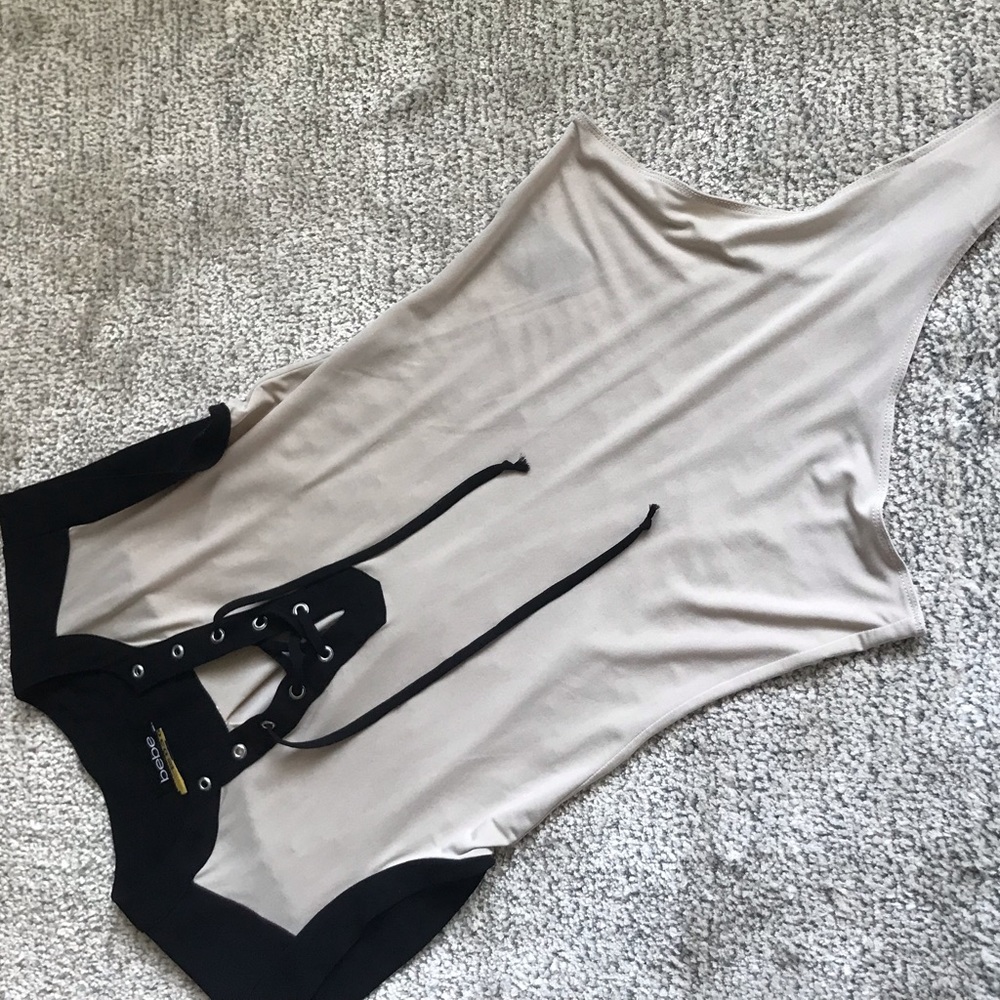 Black and Cream Lace Up Bodysuit